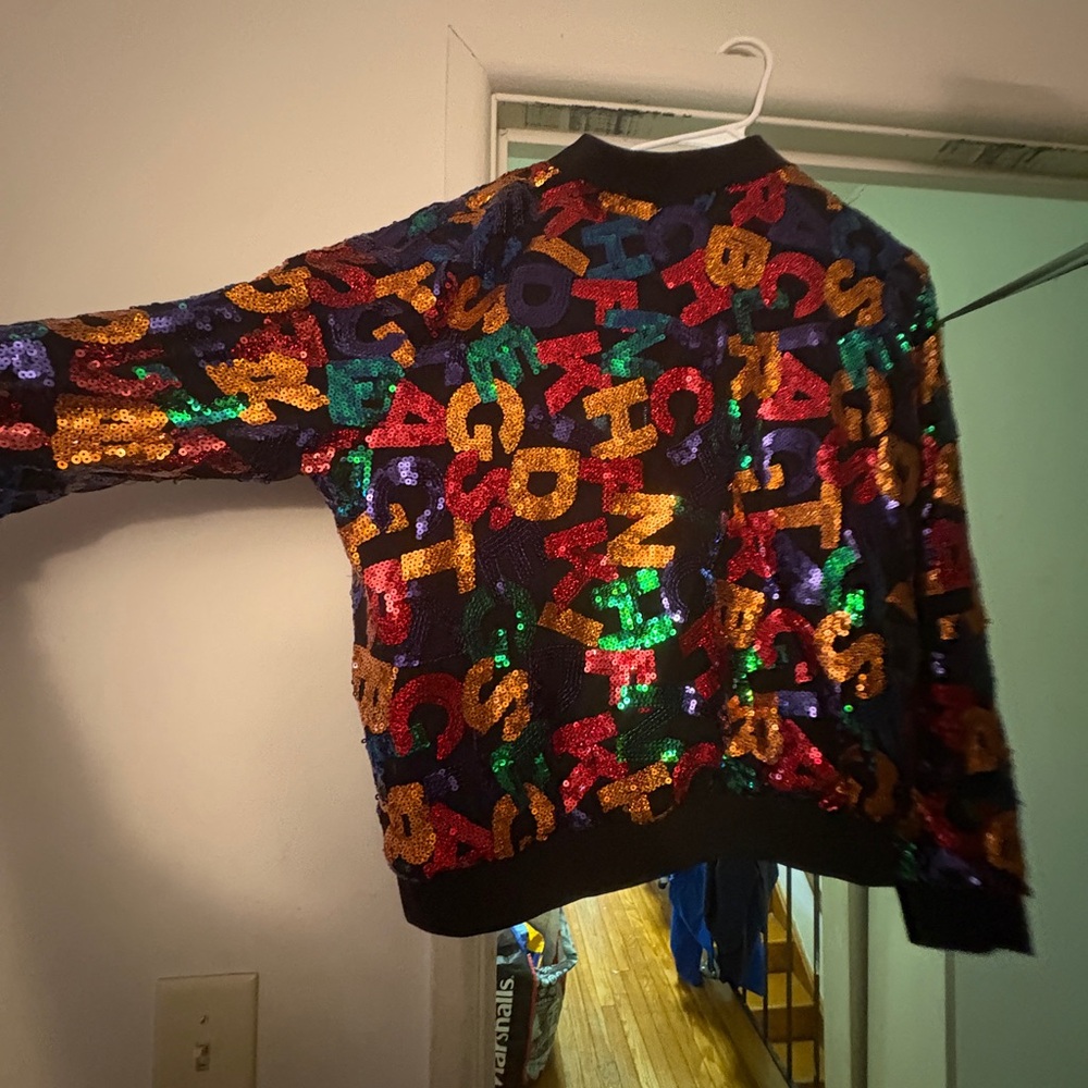 Multicolor Sequin Letter Bomber Jacket - image 2
